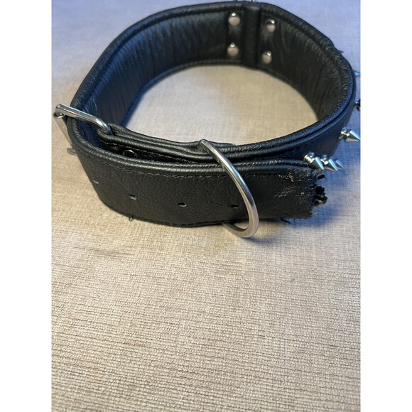 Angel Genuine Leather Spiked Studded Dog Collar Wide Padded Black Heavy Duty - Picture 4 of 10